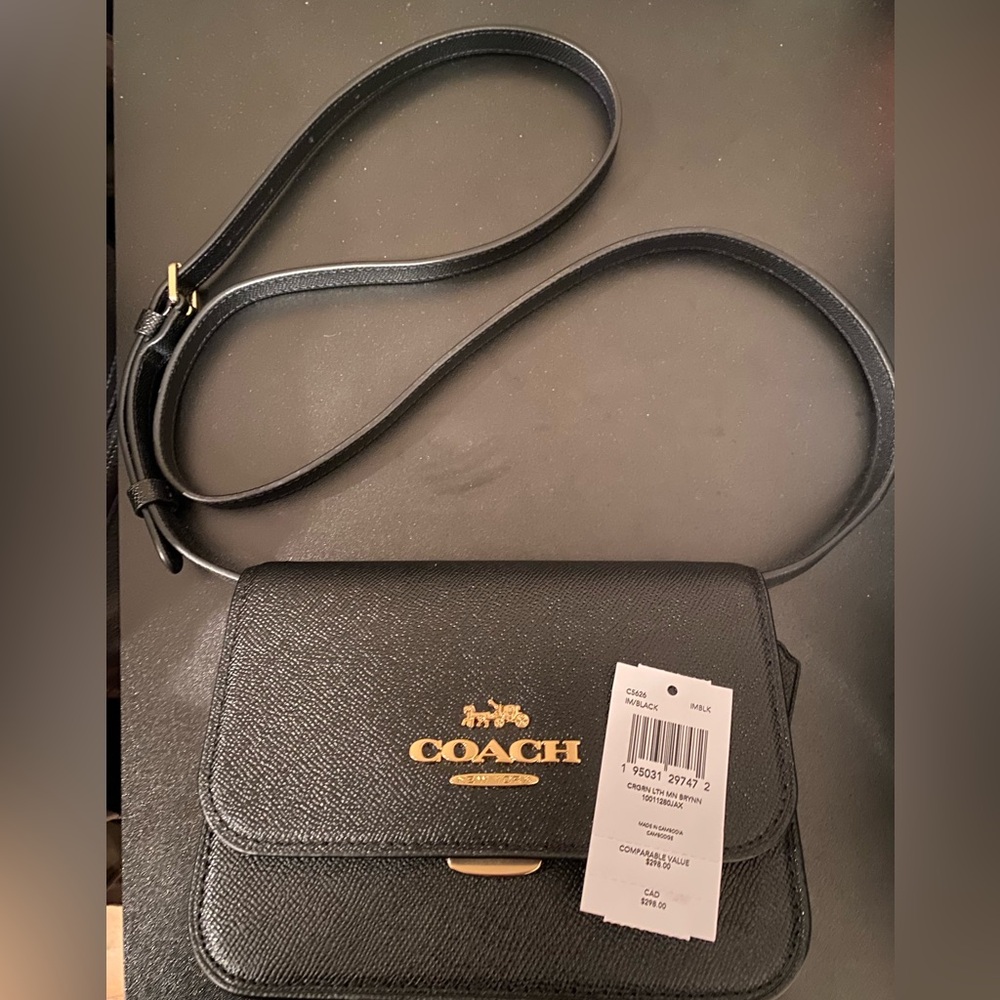 Coach Black Leather Mini Brynn Crossbody Purse